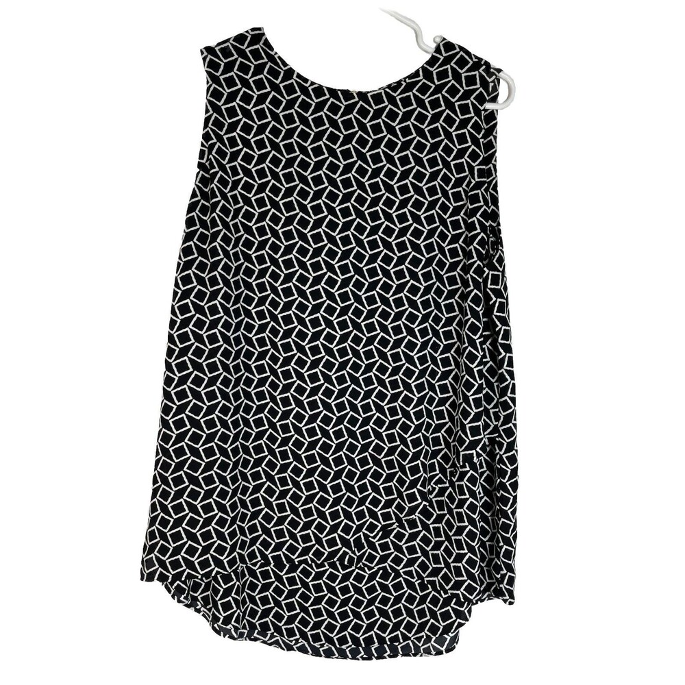 Chicos 2 Top Geometric Art Deco design Black White Large